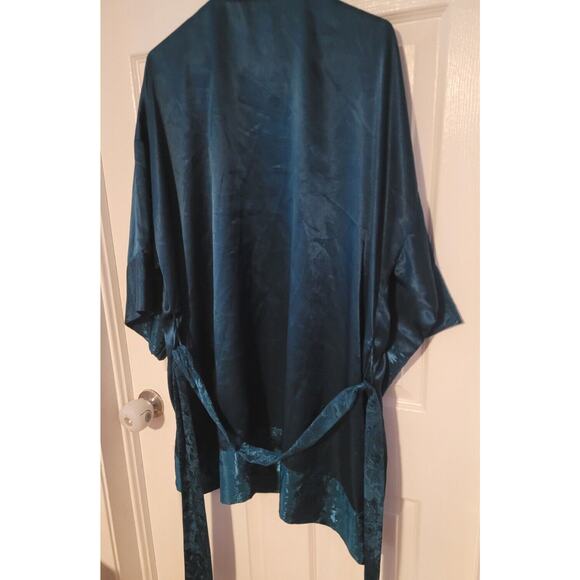 Vintage Victoria’s Secret Gold Label Dark Green Silky Self Tie Kimono Robe - Picture 2 of 7